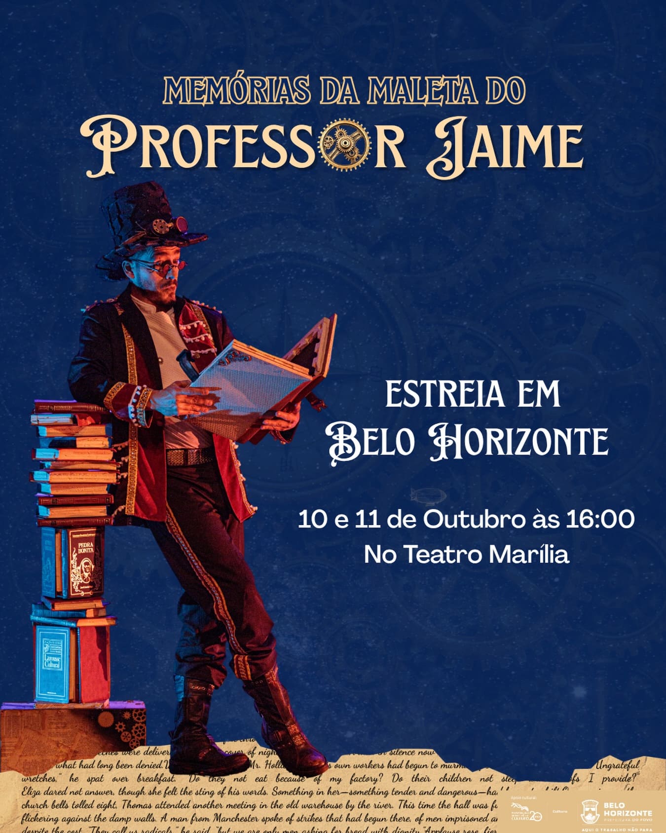 Foto de capa para o espetáculo infanto-juvenil: “Memórias da Maleta do Professor Jaime nos dias 10 e 11 no Teatro Marília 