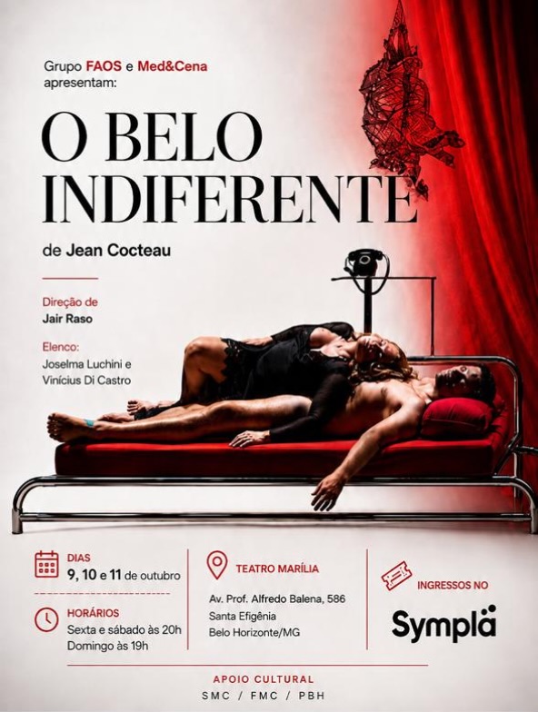 Foto de capa para o espetáculo "O belo indiferente" no Teatro Marilia, nos dias 9 a 11 de Outubro 