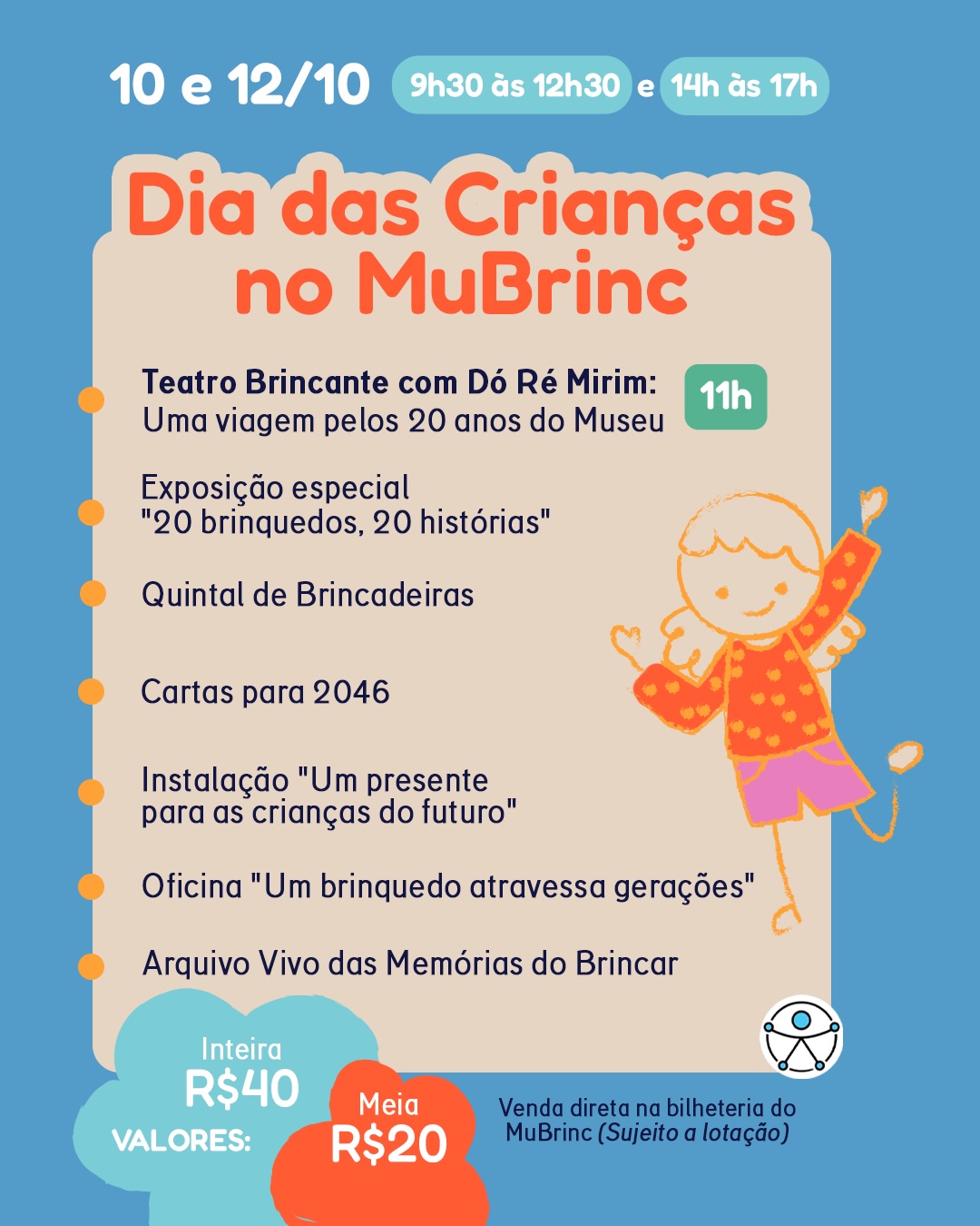 Foto da programação para celebrar os 20 anos do Museu dos brinquedos no dia 10 e 12 de outubro 