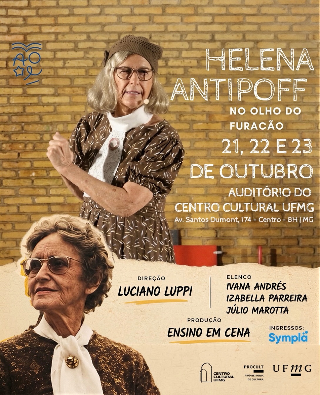Foto de capa para o espetáculo no Centro Cultural da UFMG: "Helena Antipoff no Olho do Furação"