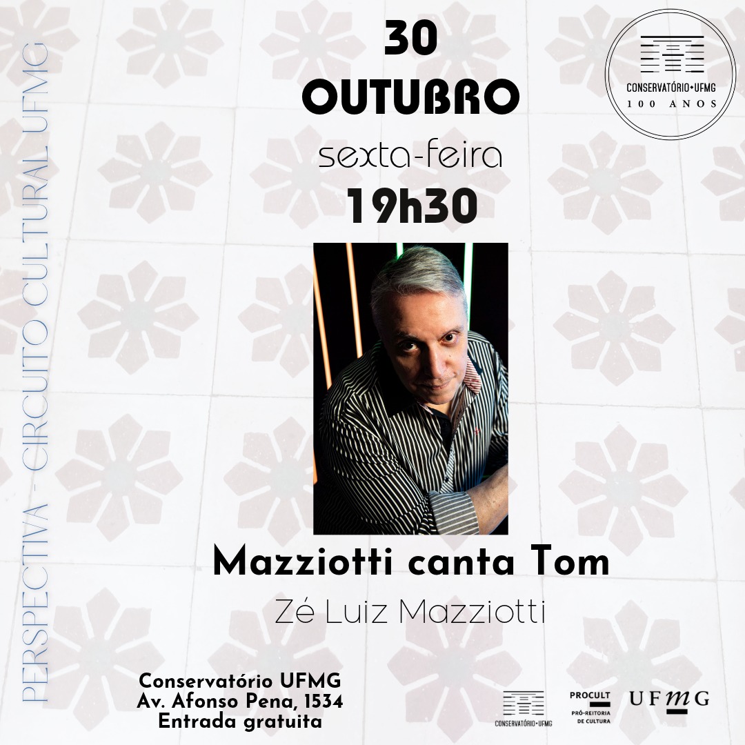 Foto de capa para a apresentação do cantor Foto do cantor Ze Luiz Mazziotti homenageando Tom Jobim no Conservatório da UFMG no dia 30 de Outubro