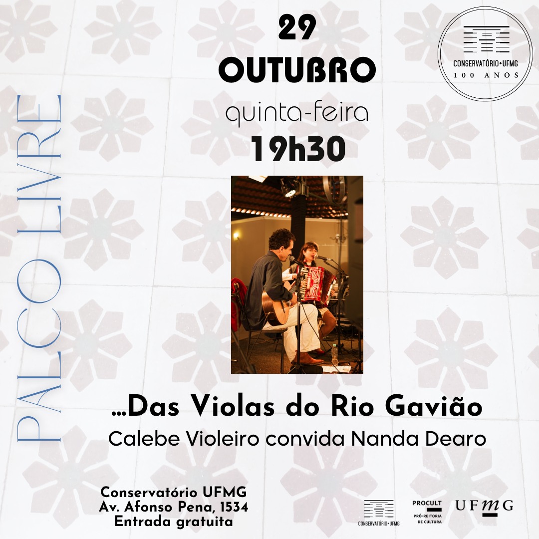 Foto de capa para a apresentação artística de Calebe Violeiro e Nanda Dearo no Conservatório da UFMG no dia 29 de outubro 