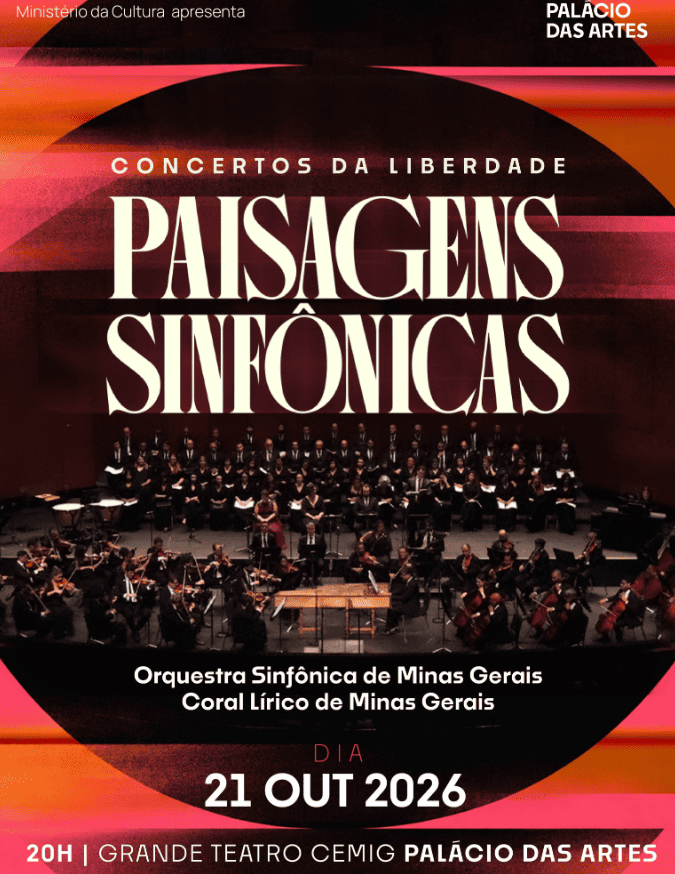 Foto de capa para o concerto contendo o titulo da apresentação, data, horário e foto da orquestra 