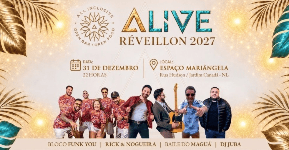 Foto de capa para o Reveillon 2027 no espaço Mariangelo com as atrações da noite