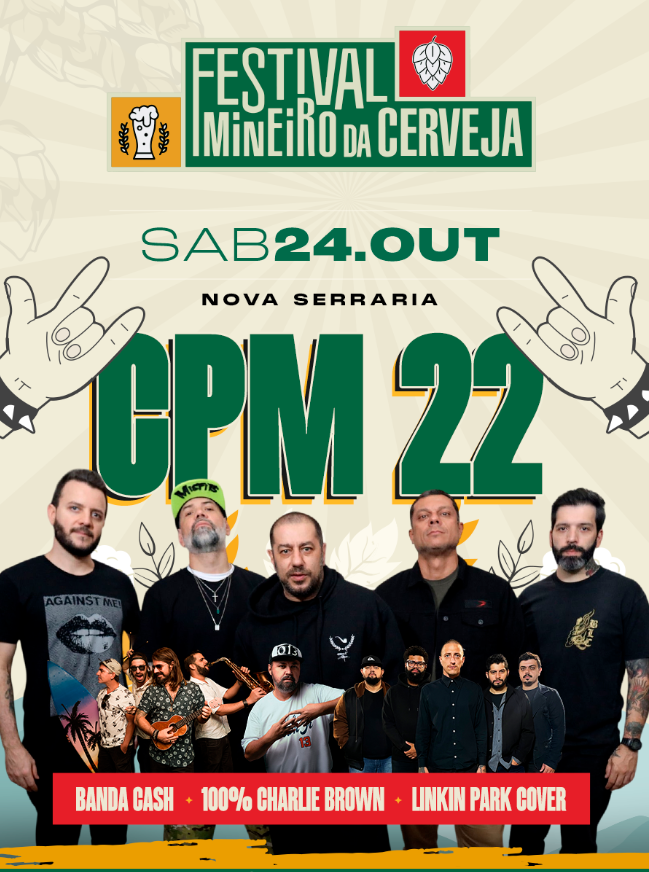 Foto de capa para o Festival Mineiro da Cerveja no dia 24 de Outubro na Nova Serraria com a banda CPM 22 e outras atrações