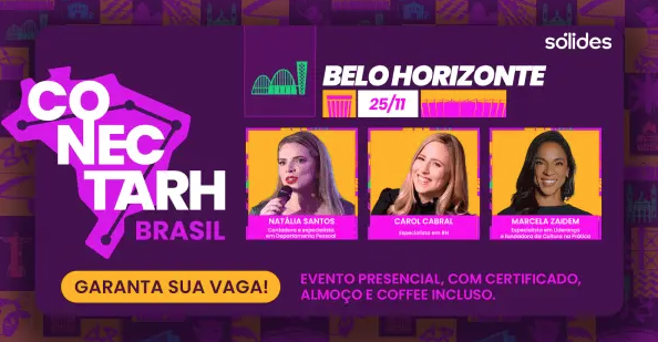 Foto de capa para o evento "Conectarh Brasil 2026" com foto de 3 palestrantes 