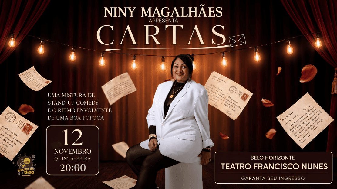 Foto de capa da comediante Niny Magalhães para a comédia "Cartas", no teatro Francisco Nunes, dia 12 de Novembro 