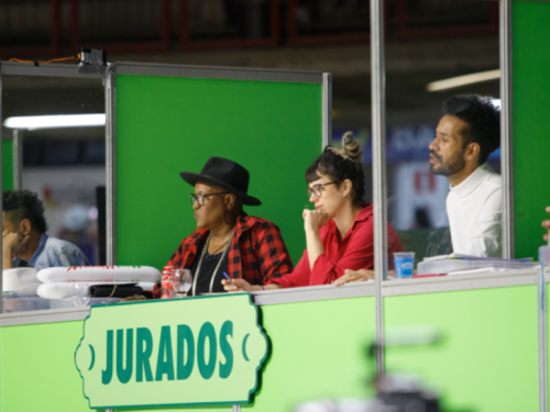 Imagem de pessoas jurados em uma bancada de avaliação do arraial de BH 2025