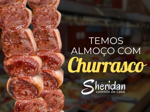 Foto de dois espetinhos de carne informando que tem churrasco no Restaurante e Bar Sheridan 