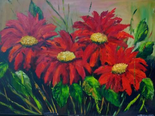 Tela com flores pintada no Centro Cultural Jardim Guanabara 