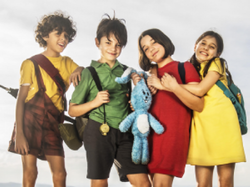 Foto com as crianças Cascão, Cebolinha, Mônica e Magali.