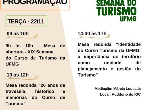 XIX Semana do Turismo UFMG - 20 anos do Curso de Turismo da UFMG: O futuro é ancestral!