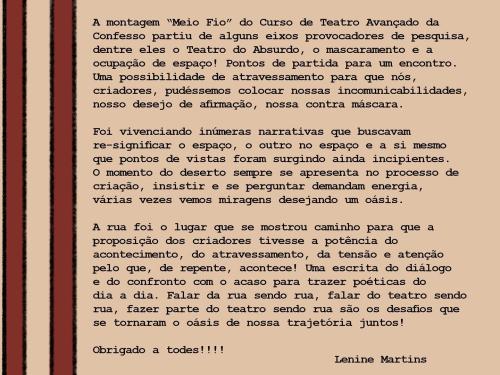 Confesso Escola de Teatro apresenta: "Meio-fio"