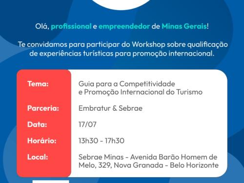 Workshop Minas Gerais - Embratur 2023 - Guia para a Competitividade e Promoção Internacional do Turismo 