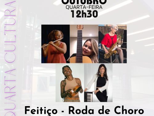 A imagem é um cartaz de divulgação do projeto Quarta Cultural, no Conservatório UFMG. O cartaz traz as fotos das integrantes do grupo.