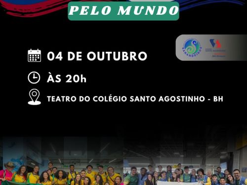 Imagem com um grupo de pessoas segurando bandeiras coloridas. Data, horário e local do apresentação 