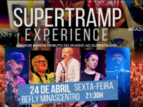 Imagem com os integrantes da banda, data, horário e local do evento