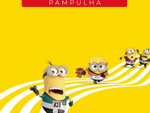 Imagem amarela, com titulo, data e local do evento. Bichinhos amarelos, com olhos arredondados correndo 