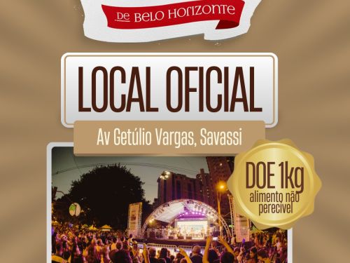 Cartaz do 16º Festival Italiano de Belo Horizonte. Informa o local oficial na Avenida Getúlio Vargas, Savassi, entre a Avenida Afonso Pena e a Avenida do Contorno. Solicita doação de 1kg de alimento não perecível.
