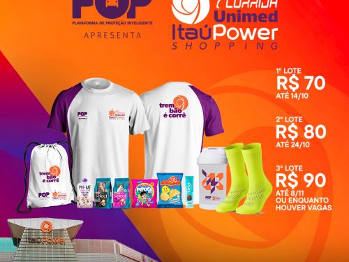 Imagem colorida, com o Shopping de fundo e imagem do kit do corredor 