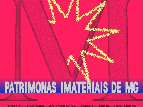 Imagem rosa com o nome do evento e dos artistas 