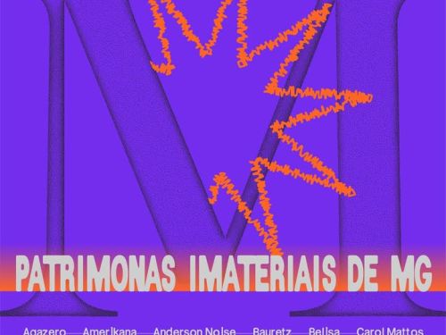 Imagem na cor roxa, com o nome do evento e dos artistas 