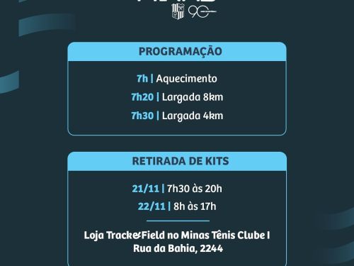 Imagem de fundo azul com a programação da corrida 