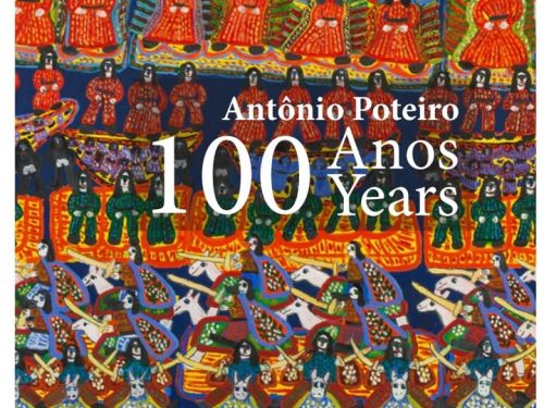 Imagem de um pintura do autor, ela e colorida com algumas pessoas pintadas, algumas em pé, outras em cima de animais 