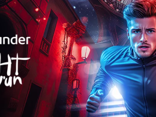 Imagem com um homem correndo em uma cidade 