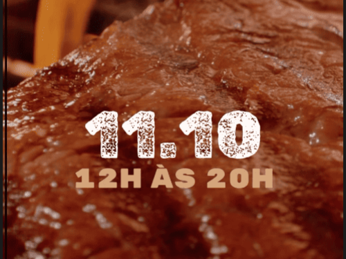 Divulgação da Data (11 de outubro) - Horário 12:00 às 20:00 com imagem de carne assada