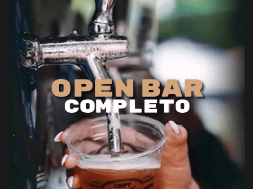 Imagem de copo com chopp com frase "Open bar completo"