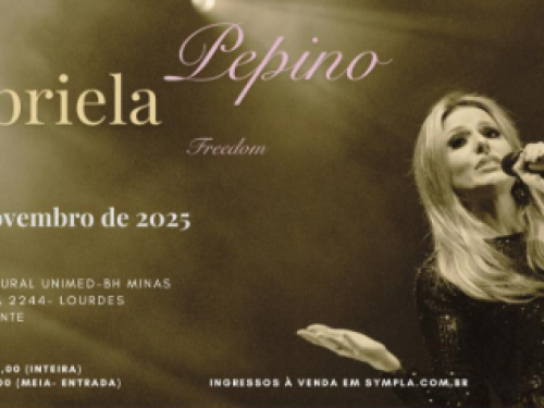 Imagem preto e branco, com uma mulher cantando com o microfone na mão. Ao lado tem o nome do show, data e local