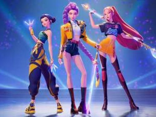 Imagem ilustrativa 2d de três meninas k-pop