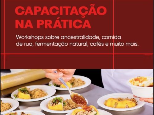 Fartura Lagoinha: Poster Divulgação com fotografia de pratos dispostos em uma mesa com alguém finalizando a montagem deles