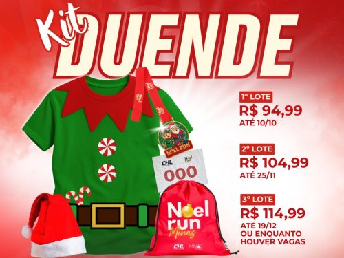 Imagem do kit duende, com uma blusa verde, um gorro de natal, uma sacola e um peitoral 