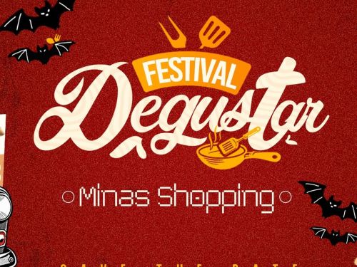 Imagem de fundo vermelho, com desenhos de morcegos em volta e o nome do evento ao meio