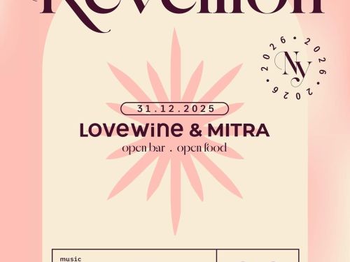 Imagem com tons claros de rosa e bege, o nome, endereço, atrações, data do local