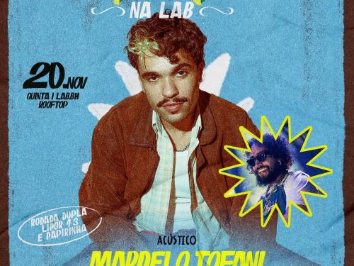 Cartaz oficial com a foto do artista Marcelo Tofani, fundo azul e informações do evento.