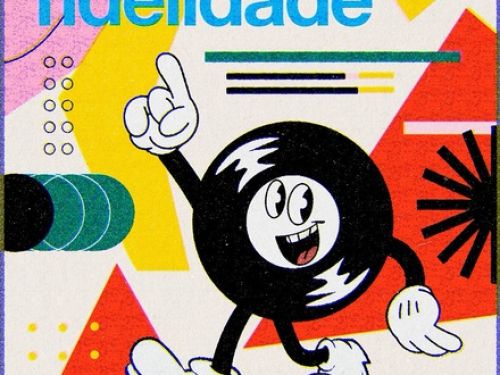 Cartaz do evento com ilustração de um disco de vinil ao centro e fundos animados nas cores vermelho, amarelo e rosa, com informações de data e local do evento.