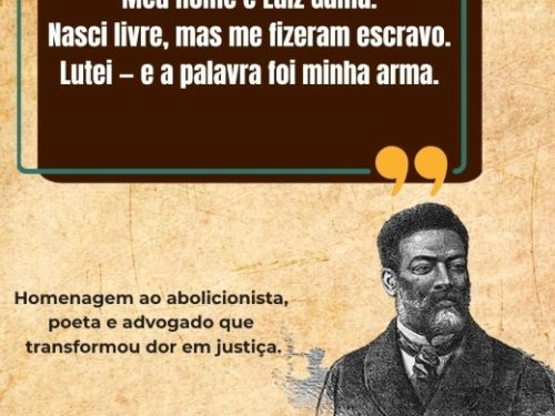 uma pintura de Luiz da Gama com uma frase