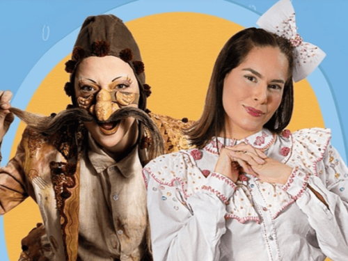 Imagem de uma mulher e um homem, ambos caracterizados do personagem