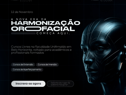 fly preto com o rosto de um robô feminino e as informações do evento 