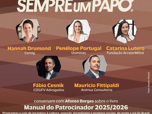 foto promocional com a foto de tres mulheres e dois homens que irão palestrar no evento