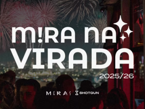 Imagem com fogos de fundo, com o nome da festa em destaque