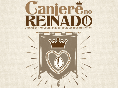 Imagem de fundo claro, com o nome do projeto em destaque e um desenho de uma bandeira com um búzios ao meio, e uma coroa em cima