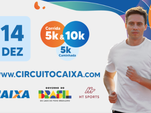 Imagem de um homem correndo, a data da corrida e os km's de cada. Logo a baixo os patrocinadores da corrida 