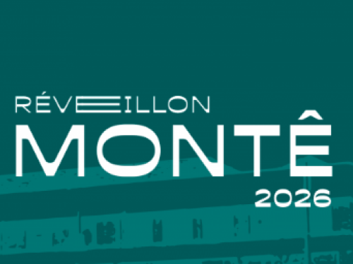 Imagem da cor azul, com um prédio desenhado atras, e o nome do evento