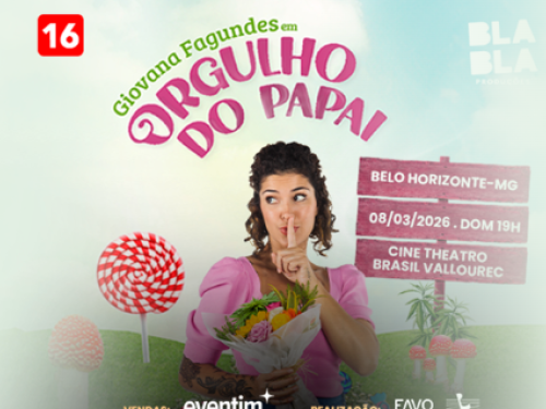 Imagem de uma mulher vestida com uma roupa rosa, buque nas mãos e fazendo silencio com a mão na boca, em volta de um lugar cheio de pirulito gigantes.