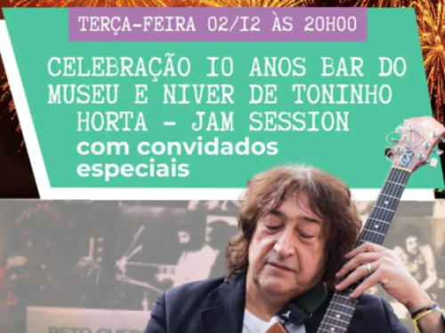 Cartaz do evento, com imagem do cantor Toninho Horta e informações de data, local e hórario do evento.
