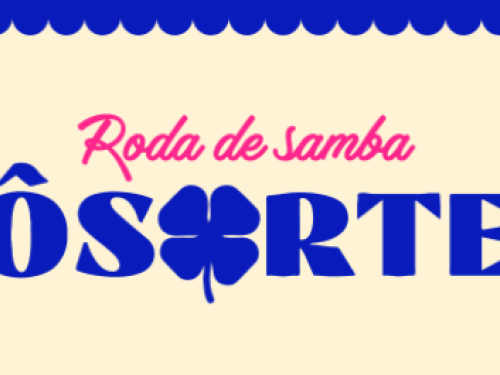 Logo com texto: Roda de Samba O Sorte - com trevo de 4 folhas